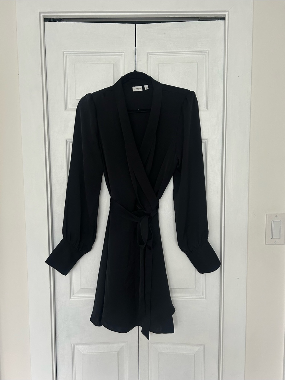 Babaton Aritzia Hyde Black Wrap Dress with Long Sleeves - Picture 6 of 9